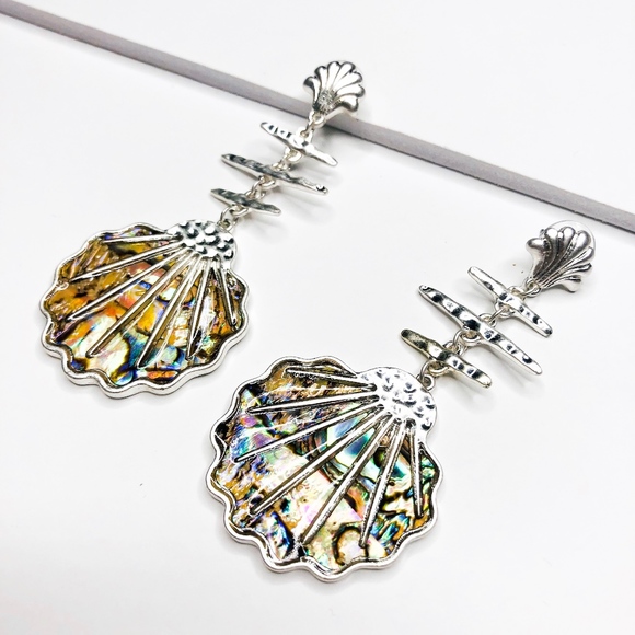 Joyce Abalone Shell Drop Silv Statement Earrings - Picture 3 of 5